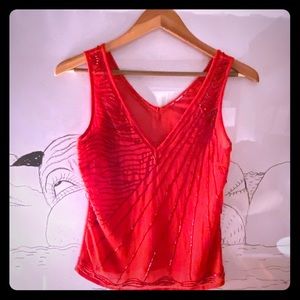 Banana Republic red sheer beaded v-neck tank top